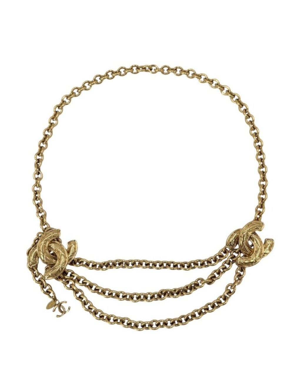 Chanel Belt Quilted Chain CC Logo Vintage Gold Plated